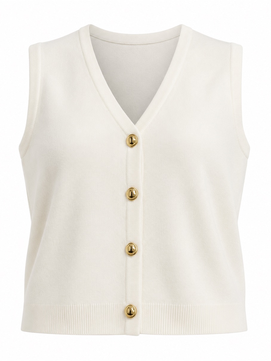 English Factory Nwt Cream Knit Gold Button V-Neck Sweater Vest - Plus Size 3x